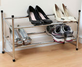 Chrome Tube Shoe Display Stand / Two Tier Stacked White Metal Shoe Rack